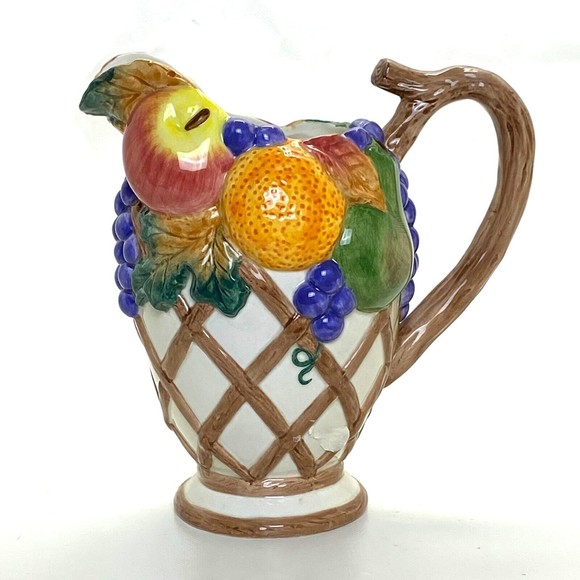 Vintage Fitz and Floyd Pitcher Omnibus Fruit Trellis 1 Quart  32 oz 1996 8.25x9 - Picture 1 of 4